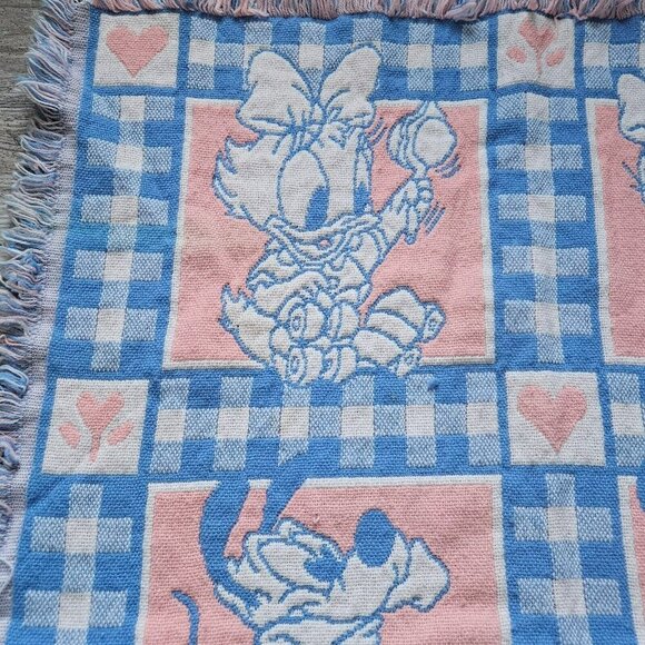 Disney Woven Knit Baby Blanket Mickey Mouse Minnie Donald Duck Pluto Vintage - Picture 7 of 14